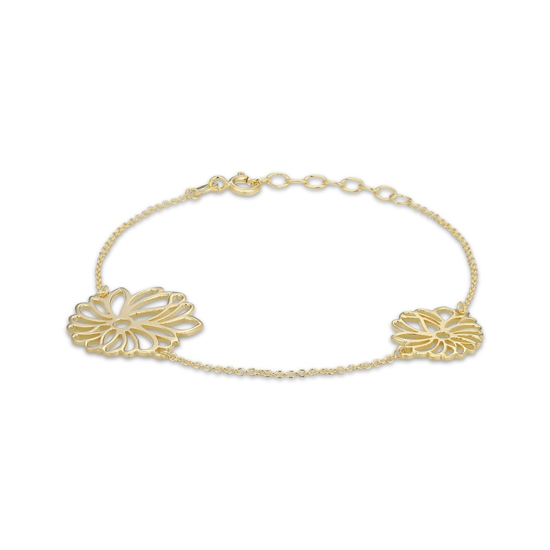 Main Image 2 of Flower Outline Station Bracelet 18K Yellow Gold-Plated Sterling Silver 7.5&quot;