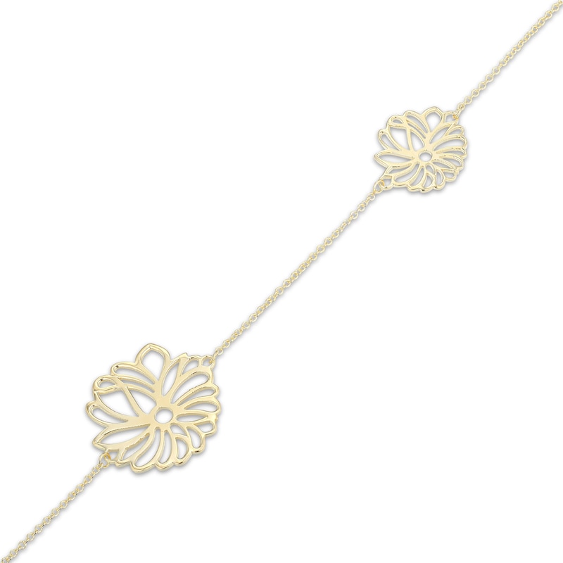 Main Image 3 of Flower Outline Station Bracelet 18K Yellow Gold-Plated Sterling Silver 7.5&quot;