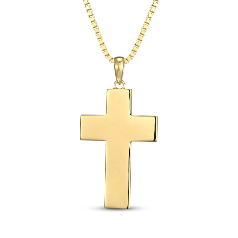 Main Image 3 of Men's Herringbone Textured Cross Necklace 18K Yellow Gold-Plated Sterling Silver 22&quot;