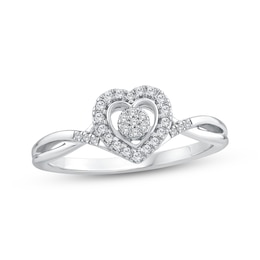 Multi-Diamond Heart-Shaped Halo Promise Ring 1/8 ct tw Sterling Silver