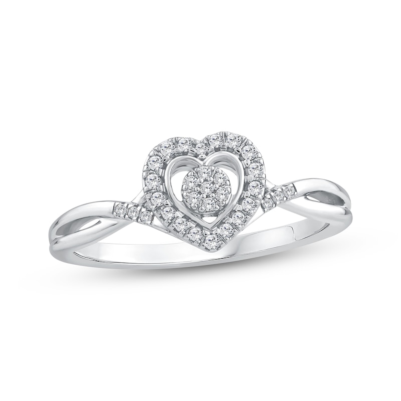 Main Image 1 of Multi-Diamond Heart-Shaped Halo Promise Ring 1/8 ct tw Sterling Silver