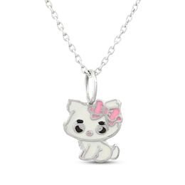 Children's Cat with Bow Enamel Necklace Sterling Silver 14&quot;