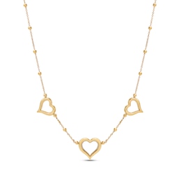 Heart Beaded Chain Necklace 10K Yellow Gold 18&quot;