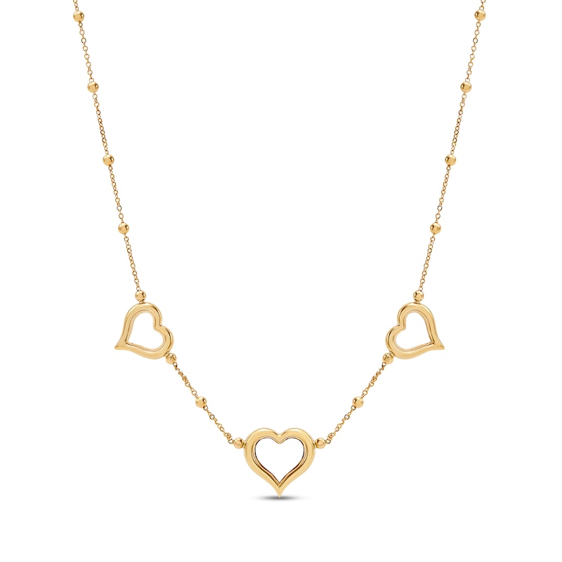 Main Image 1 of Heart Beaded Chain Necklace 10K Yellow Gold 18&quot;