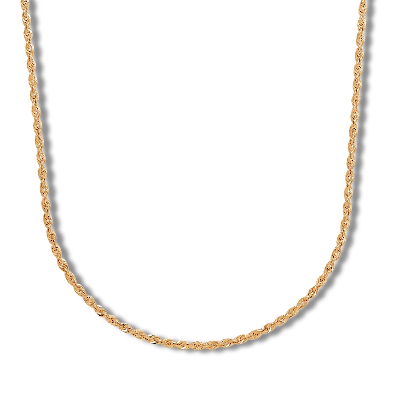 Semi-Solid Glitter Rope Chain Necklace 14K Yellow Gold 16