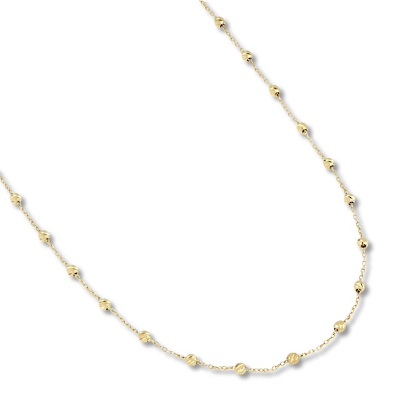 Hollow Beaded Necklace 10K Yellow Gold 16"