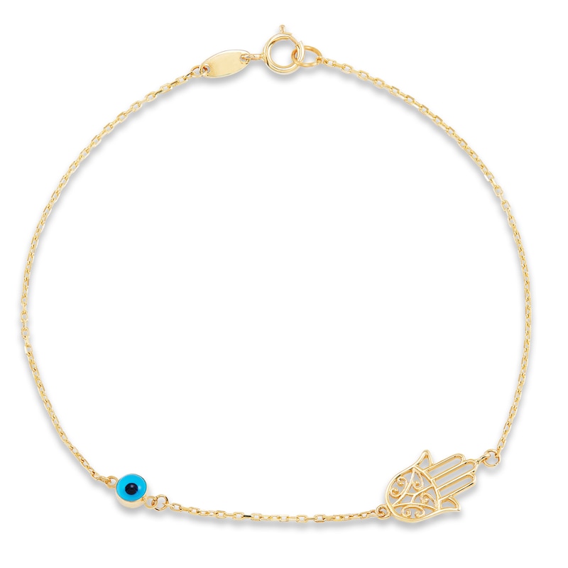 Main Image 1 of Hamsa & Evil Eye Bracelet 10K Yellow Gold 7.5&quot;