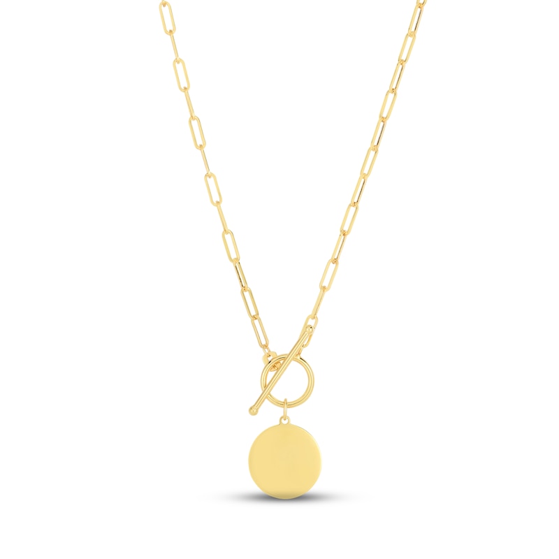 Disc Paperclip Toggle Necklace 14K Yellow Gold 18"