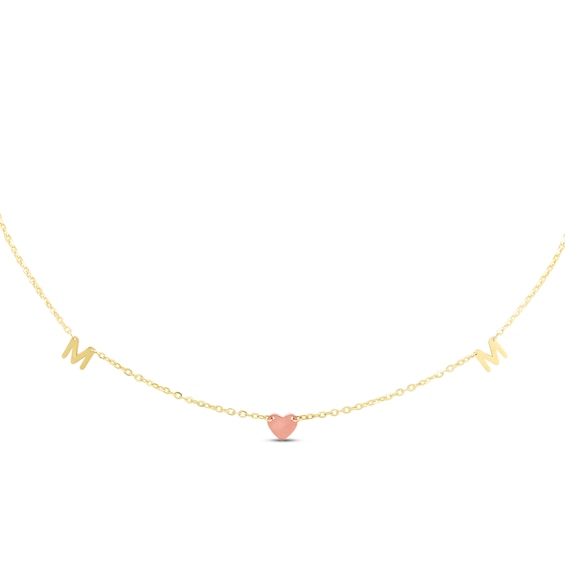 "Mom" Heart Necklace 14K Two-Tone Gold 18"