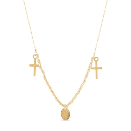 Diamond-cut Beaded Cross Necklace 14K Yellow Gold 17&quot;