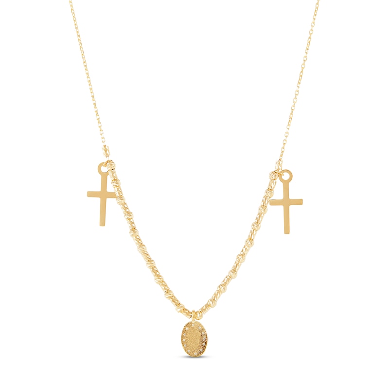 Main Image 1 of Diamond-cut Beaded Cross Necklace 14K Yellow Gold 17&quot;