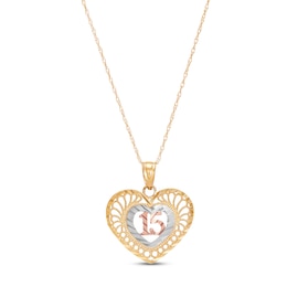 Quinceañera Heart Necklace 14K Two-Tone Gold 18&quot;