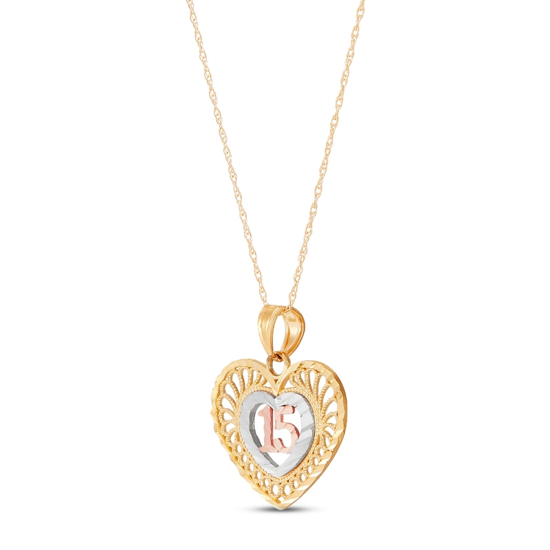 Main Image 2 of Quinceañera Heart Necklace 14K Two-Tone Gold 18&quot;