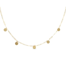 Paperclip Dangling Disc Necklace 10K Yellow Gold 18&quot;