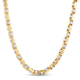 Hollow Barrel Link Necklace 10K Two-Tone Gold 22&quot;