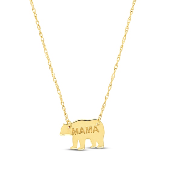 "Mama" Bear Necklace 14K Yellow Gold 18"