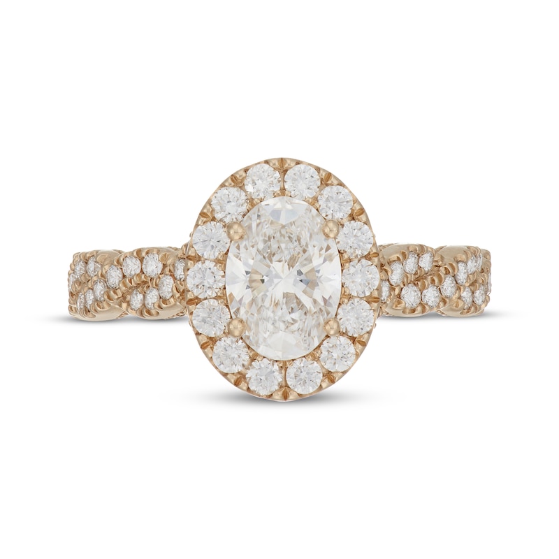 Main Image 6 of Neil Lane Artistry Oval-Cut Lab-Grown Diamond Halo Engagement Ring 1-3/4 ct tw 14K Yellow Gold