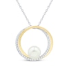 Thumbnail Image 1 of Cultured Pearl & White Lab-Created Sapphire Circle Necklace Sterling Silver & 10K Yellow Gold 18&quot;