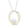 Thumbnail Image 3 of Cultured Pearl & White Lab-Created Sapphire Circle Necklace Sterling Silver & 10K Yellow Gold 18&quot;