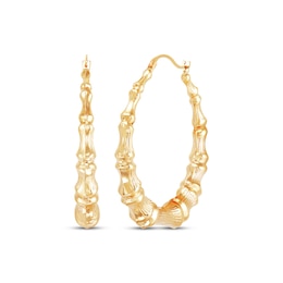 Polished Bamboo Hoop Earrings 10K Yellow Gold 34mm