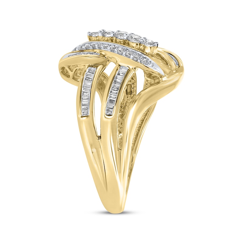 Main Image 2 of Diamond Swirl Multi-Row Bypass Ring 1/2 ct tw 10K Yellow Gold