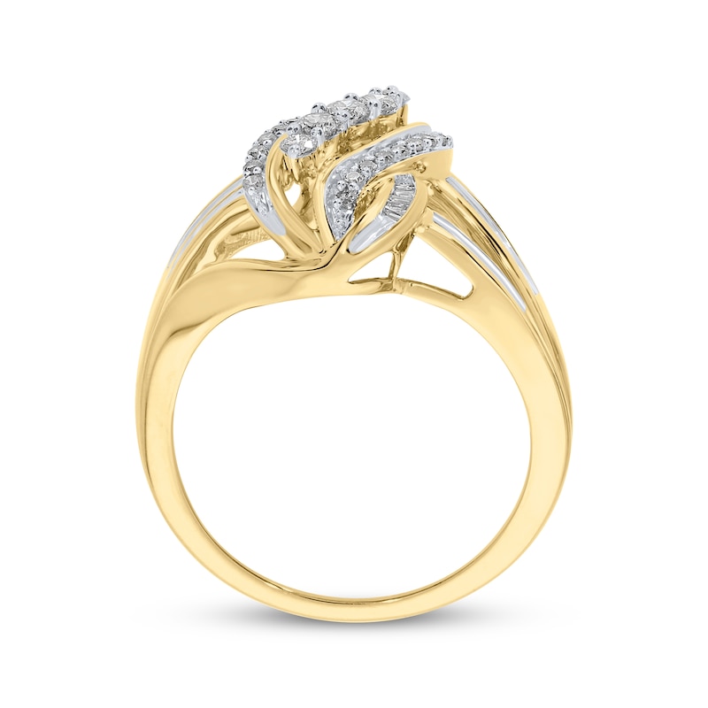 Main Image 3 of Diamond Swirl Multi-Row Bypass Ring 1/2 ct tw 10K Yellow Gold