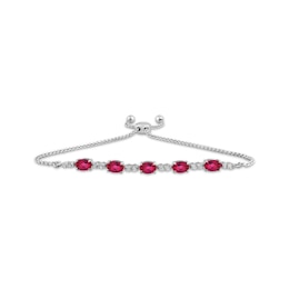 Oval-Cut Lab-Created Ruby & White Lab-Created Sapphire Bolo Bracelet Sterling Silver