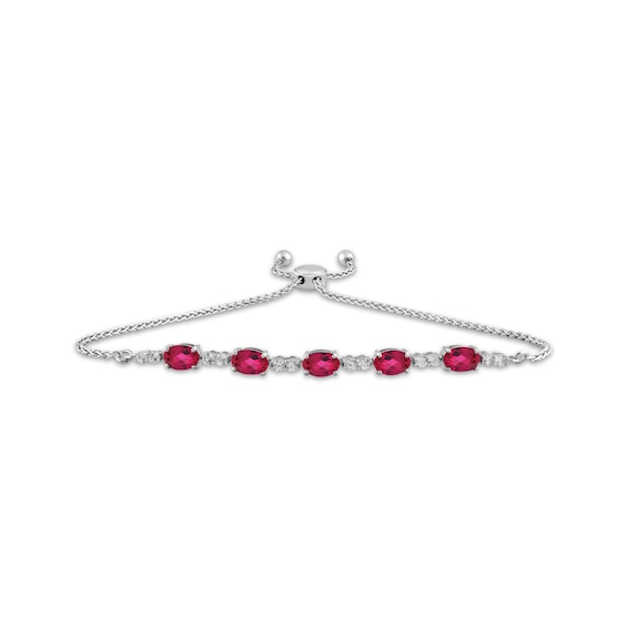 Oval-Cut Lab-Created Ruby & White Lab-Created Sapphire Bolo Bracelet Sterling Silver