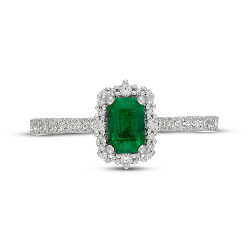 Main Image 3 of Neil Lane Emerald-Cut Natural Emerald & Diamond Halo Engagement Ring 3/8 ct tw 14K White Gold