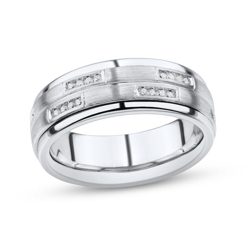 Main Image 1 of Men's Diamond Brushed Wedding Band 1/3 ct tw 10K White Gold