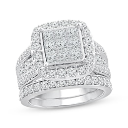 Princess-Cut Multi-Diamond Center Bridal Set 3 ct tw 10K White Gold