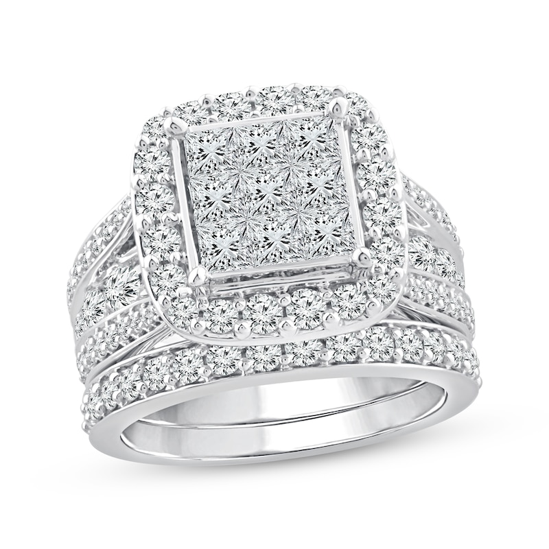 Princess-Cut Multi-Diamond Center Bridal Set 3 ct tw 10K White Gold ...