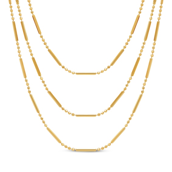 Layered Diamond-Cut Bead & Bar Chain Necklace 10K Yellow Gold 17"