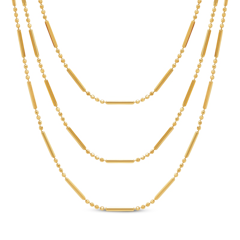 Main Image 1 of Layered Diamond-Cut Bead & Bar Chain Necklace 10K Yellow Gold 17&quot;