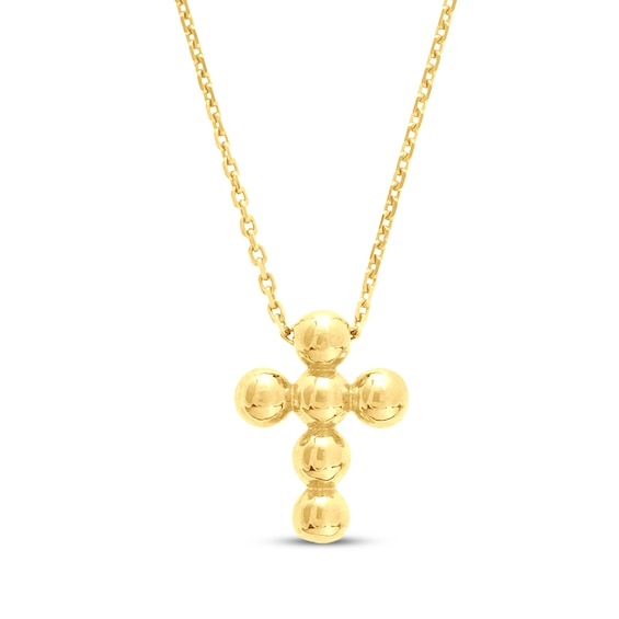 Beaded Cross Necklace 14K Yellow Gold 16"