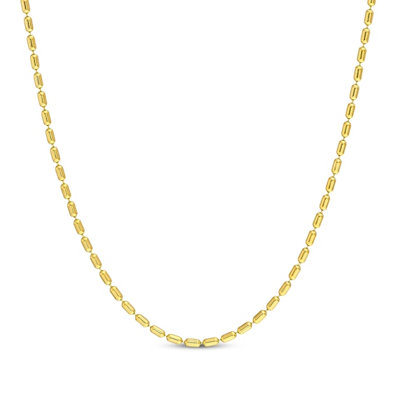 Solid Ellipse Bead Chain Necklace 14K Yellow Gold 18"