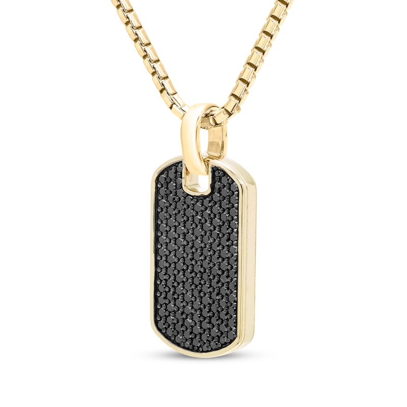 Black Diamond Dog Tag Pendant Necklace 1 ct tw 10K Yellow Gold 22"