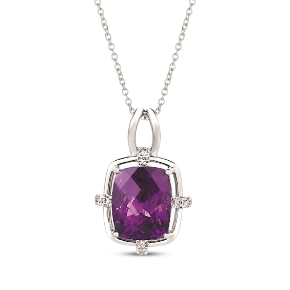 Le Vian Cushion-Cut Amethyst Necklace 1/6 ct tw Diamonds 14K Vanilla Gold 18"