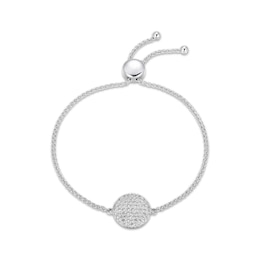 White Lab-Created Sapphire Disc Bolo Bracelet Sterling Silver