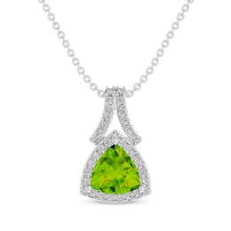 Trillion-Cut Peridot & White Lab-Created Sapphire Necklace Sterling Silver 18&quot;