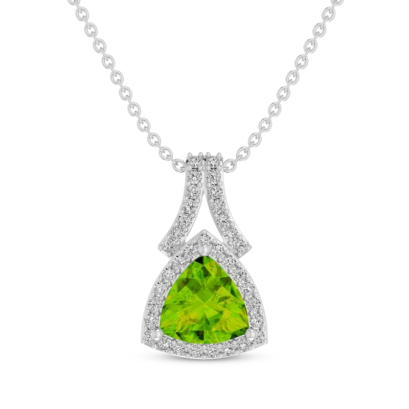 Main Image 1 of Trillion-Cut Peridot & White Lab-Created Sapphire Necklace Sterling Silver 18&quot;