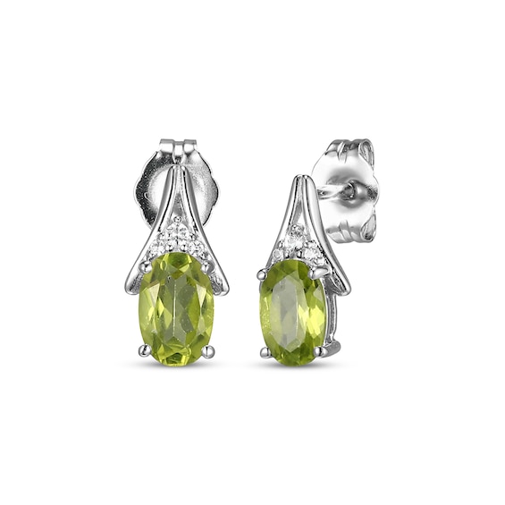 Oval-Cut Peridot & White Lab-Created Sapphire Earrings Sterling Silver