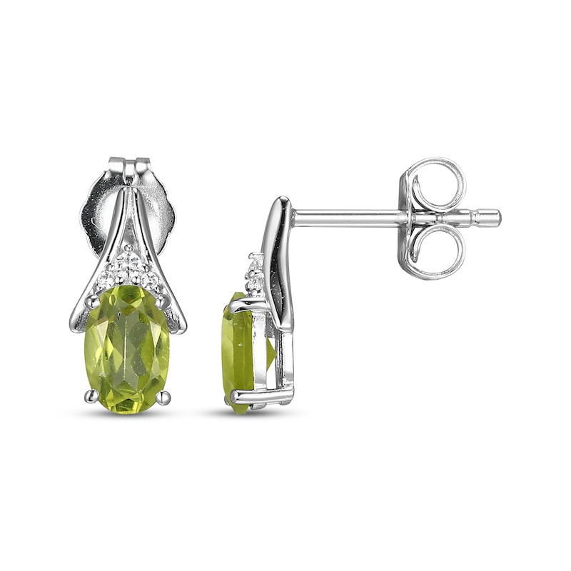 Oval-Cut Peridot & White Lab-Created Sapphire Earrings Sterling Silver