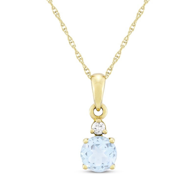Aquamarine & Diamond Accent Necklace 10K Yellow Gold 18"