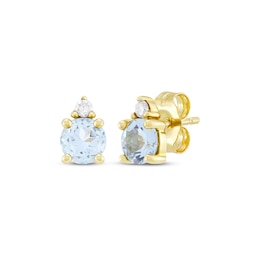 Aquamarine & Diamond Accent Stud Earrings 10K Yellow Gold