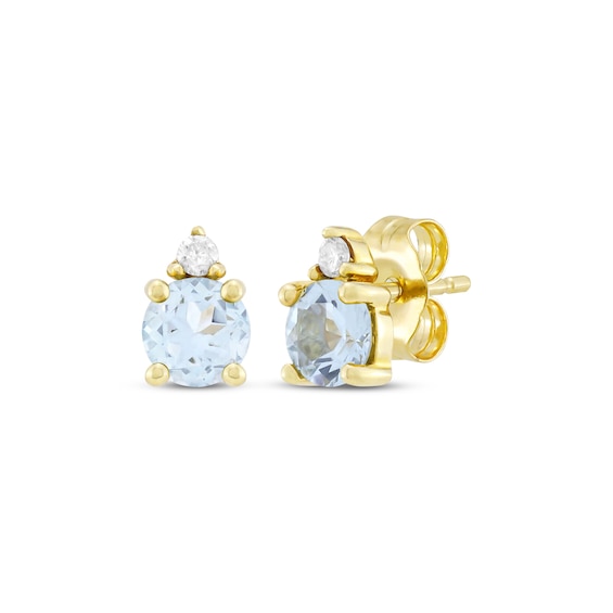 Aquamarine & Diamond Accent Stud Earrings 10K Yellow Gold