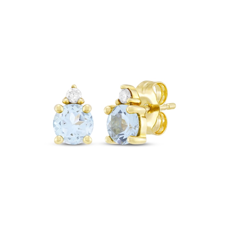 Main Image 1 of Aquamarine & Diamond Accent Stud Earrings 10K Yellow Gold