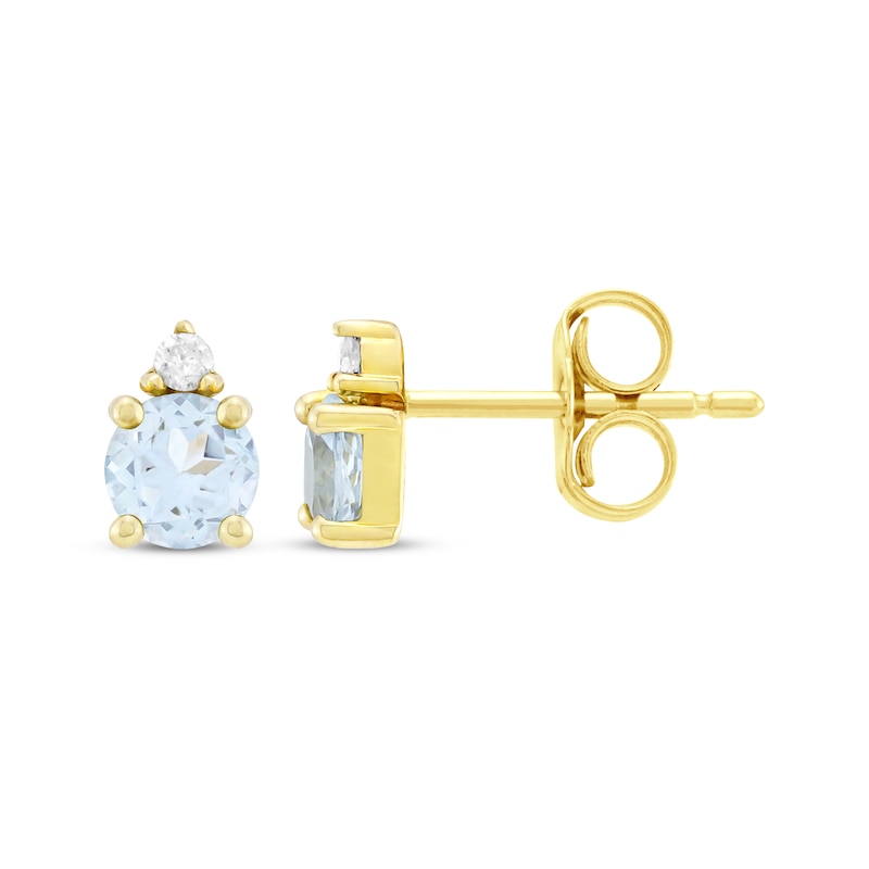 Main Image 3 of Aquamarine & Diamond Accent Stud Earrings 10K Yellow Gold