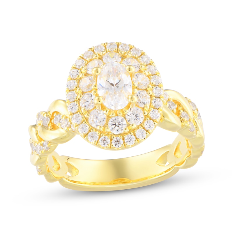 Main Image 1 of Oval-Cut Diamond Double Halo Braided Shank Engagement Ring 1-1/2 ct tw 14K Yellow Gold