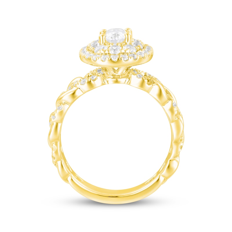 Main Image 3 of Oval-Cut Diamond Double Halo Braided Shank Engagement Ring 1-1/2 ct tw 14K Yellow Gold